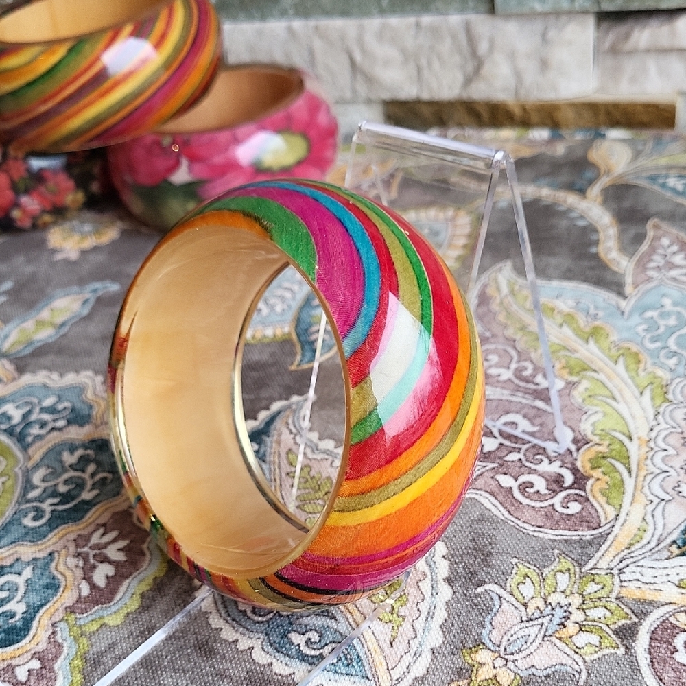 Vintage Striped Lucite Bangle Bracelet